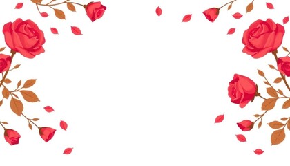 Falling Red Rose Petals with a Romantic Touch on a White Background, for Designing and Creation