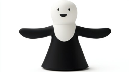 Fototapeta premium Happy black and white figurine with outstretched arms, isolated on white background.