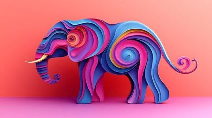 Elephant, Paper Cut Art, Abstract Image, Texture, Pattern Background, Wallpaper, Cover and Screen for Smartphone, PC, Laptop, 9:16 and 16:9 Format