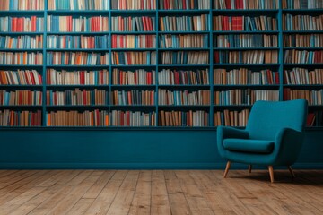 A cozy library corner with vintage bookshelves and a plush armchair. Generative AI