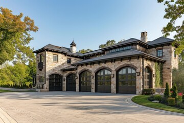 Obraz premium Contemporary Luxury: Custom Detached Home with Spacious Three-Car Stone Garage