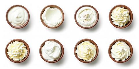 Creamy Delights: Assorted Dairy Dishes on White Background
