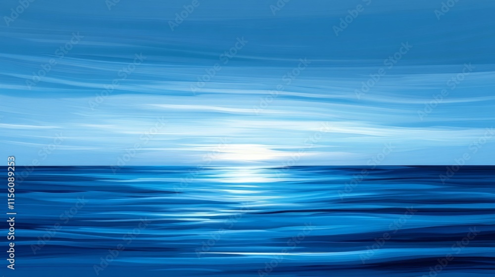 Poster tranquil blue ocean waves at dusk with soft light reflections creating a serene atmosphere for relax