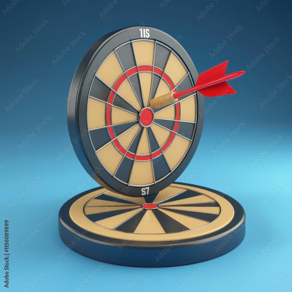 Poster a close-up of a dartboard with a dart perfectly hitting the bullseye, symbolizing success and precis