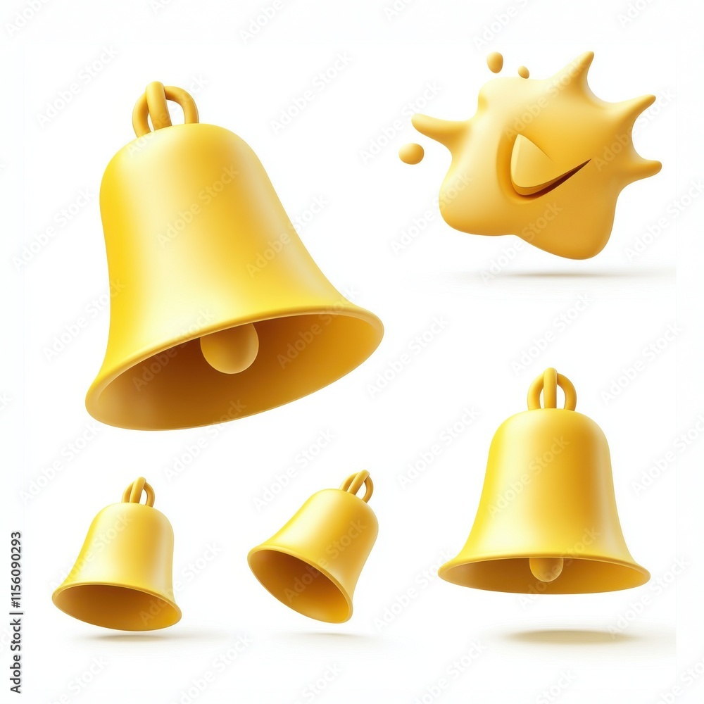 Poster a vibrant collection of yellow bells in various sizes, creating a playful and cheerful atmosphere.