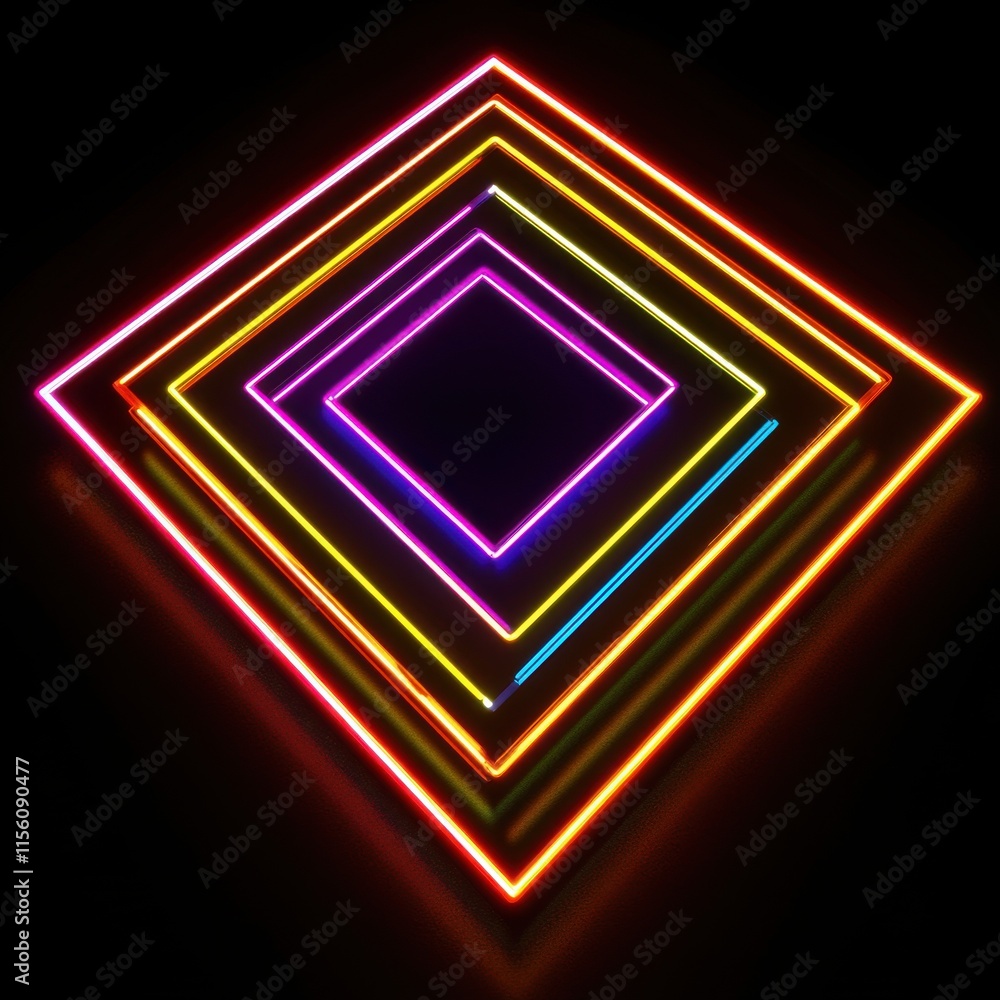 Poster vibrant neon squares in a kaleidoscope of colors create a mesmerizing visual effect against a dark b