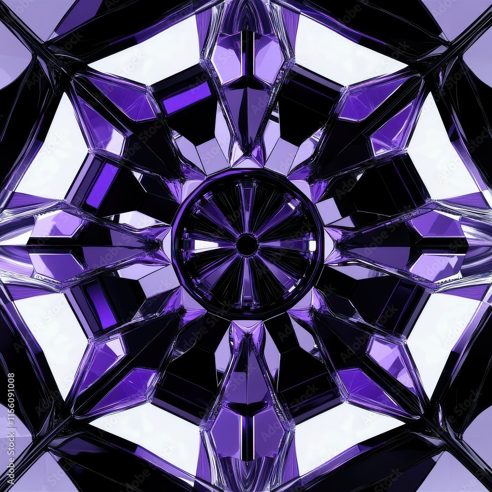 Poster a mesmerizing geometric pattern with intricate purple and black facets creating a captivating visual