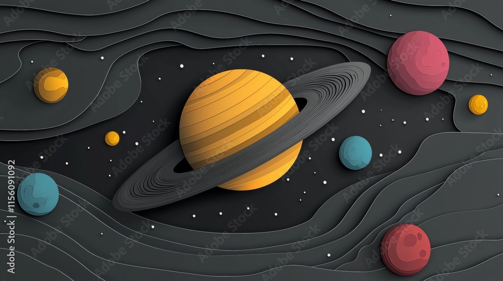 Wall mural cosmic paper cut: planets in a mesmerizing paper-cut style, showcasing a solar system with vibrant c