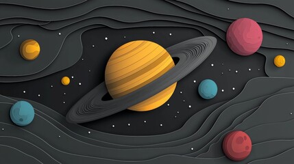 Cosmic Paper Cut: Planets in a mesmerizing paper-cut style, showcasing a solar system with vibrant colors and intricate details. A captivating blend of art and astronomy.