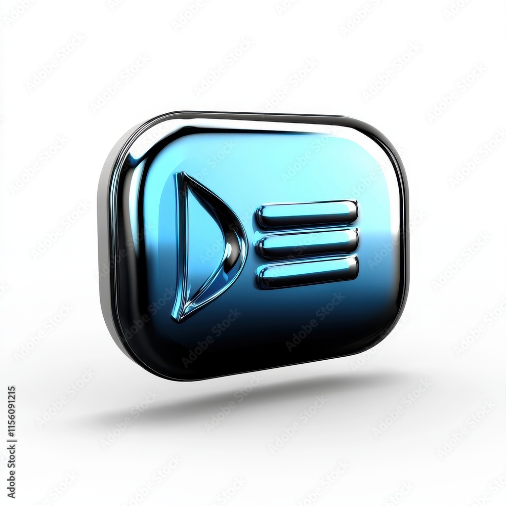Poster stylized glossy blue icon featuring a modern design and three horizontal lines, symbolizing efficien