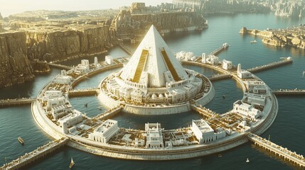 Futuristic Pyramid City on Water 