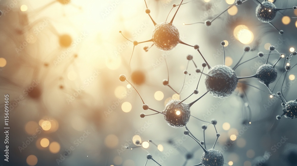 Poster microscopic view of interconnected nodes, glowing in warm light.