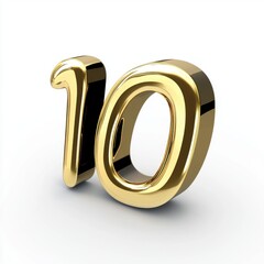 Shiny golden number 10 on a white background, symbolizing achievement and milestones.
