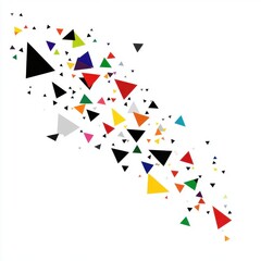 An abstract composition of colorful triangles scattered across a white background, creating a vibrant visual impact.