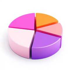 Obraz premium A colorful 3D pie chart representation with segments in shades of pink, purple, and orange.
