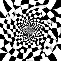 A mesmerizing black and white spiral pattern with a checkered design, creating a hypnotic visual effect.