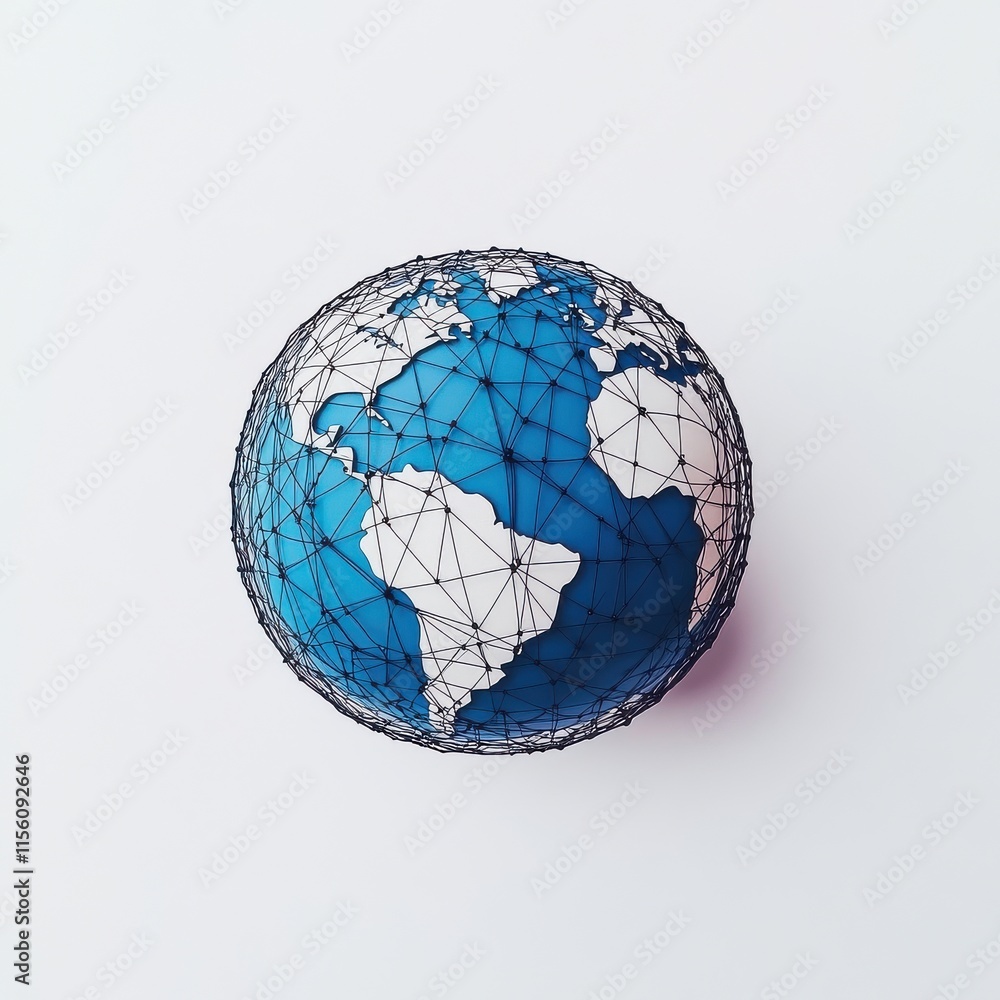 Poster stylized 3d globe with interconnected lines, symbolizing global connectivity and technology.