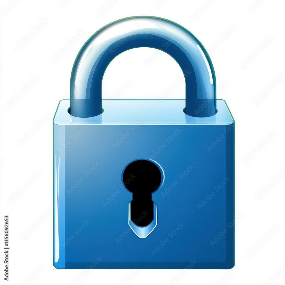 Poster a blue padlock symbolizing security and protection in digital and physical contexts.