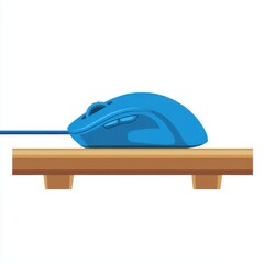 A vibrant blue computer mouse sits on a wooden surface, symbolizing creativity and innovation.