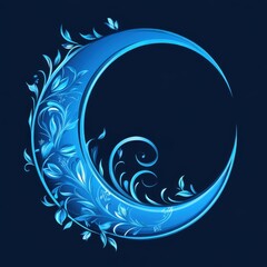 Fototapeta premium A beautifully crafted blue crescent moon adorned with intricate floral patterns against a dark backdrop.