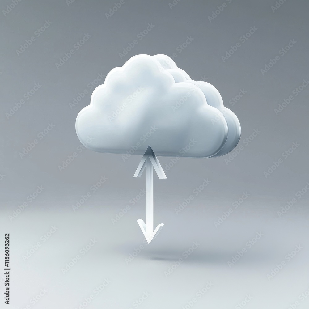 Poster stylized cloud symbol with arrows representing data upload and download.