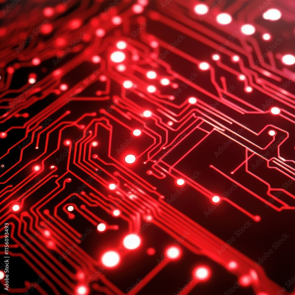 Aufkleber a close-up of intricate red circuit board patterns, showcasing technology and innovation.