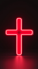 Obraz premium Red Neon Cross on Dark Background
