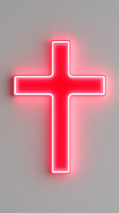 Obraz premium Red Neon Cross on Light Gray Background