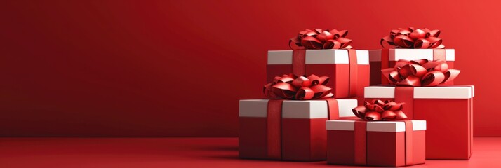 Festive 3D Gift Box Collection: Red, Blue, and Gold Presents with Ornaments and Ribbons