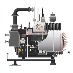 Fototapeta premium Detailed illustration of a mechanical engine showing intricate components and design elements.