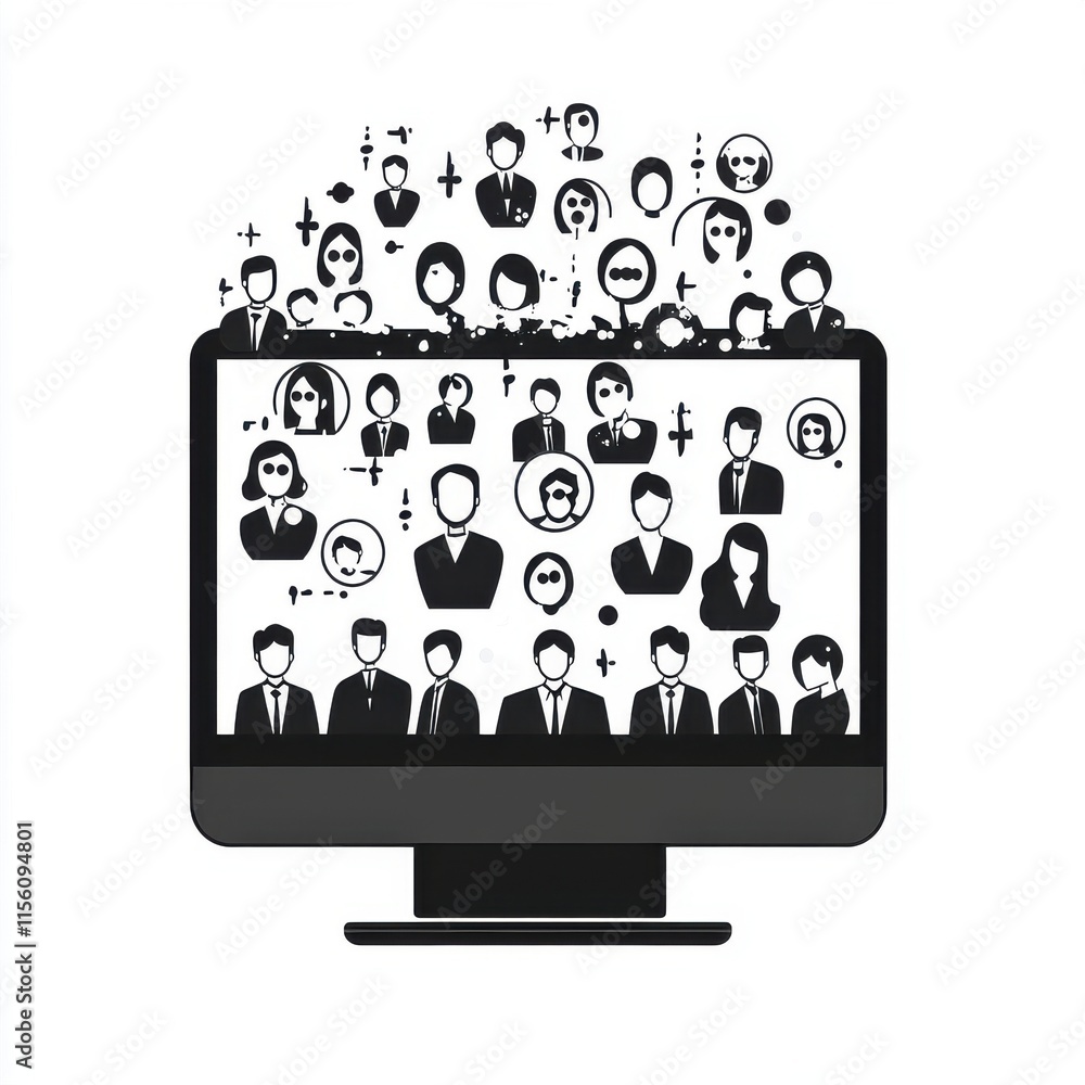 Aufkleber a sleek black computer screen displaying abstract icons of diverse business personas, symbolizing ne