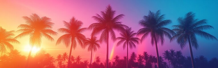 Tropical Palms Under Rainbow in Vibrant Paradise Scene