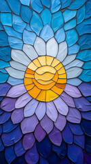 Fototapeta premium Abstract Sun and Flower Mosaic in Blues and Purples