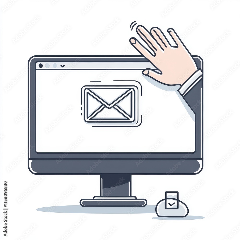 Poster a hand reaching out from a computer screen, symbolizing digital communication and connection.