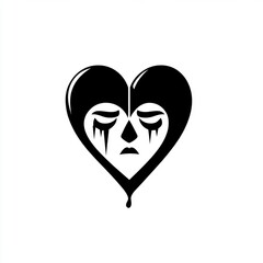 A black heart illustration, featuring a sorrowful face with tears, conveying deep emotions and melancholy.