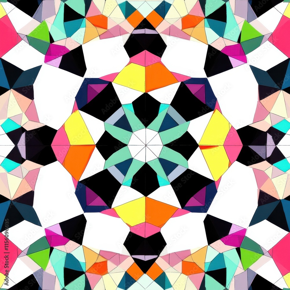 Aufkleber a vibrant geometric kaleidoscope featuring colorful polygonal shapes, creating a striking visual pat