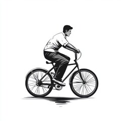Obraz premium A young man rides a bicycle with determination, showcasing a sense of freedom and adventure.
