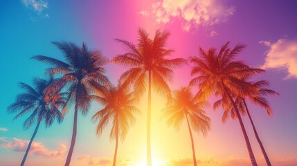 Tropical Palms Under Rainbow in Vibrant Paradise Scene