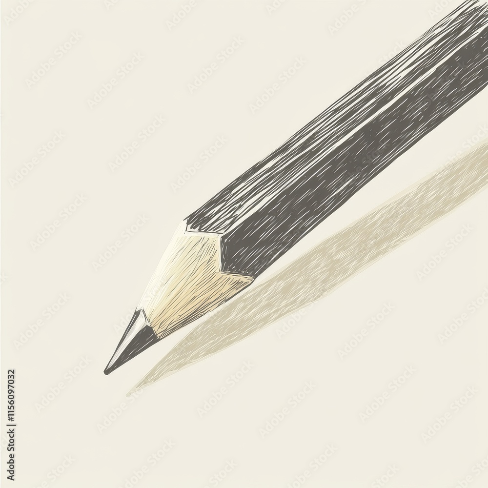 Poster close-up of a sharpened pencil casting a soft shadow, showcasing its textured wooden surface and fin