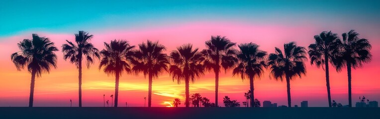 Tropical Palms Under Rainbow in Vibrant Paradise Scene