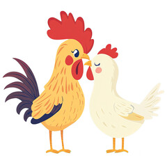 Fototapeta premium Cute clipart chicken and rooster in love 1