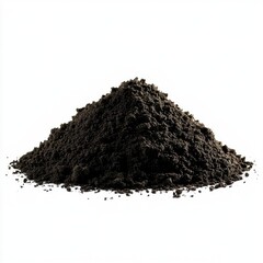 A close-up of a mound of fine black powder on a white background.