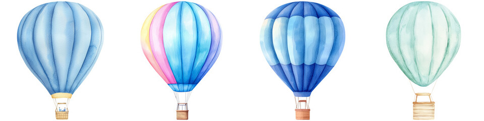 Naklejka premium National Retro Day memories, A collection of colorful hot air balloons showcasing varying shades of blue and pink designs.