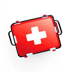 Fototapeta premium A red first aid kit with a white cross, symbolizing health and emergency care.