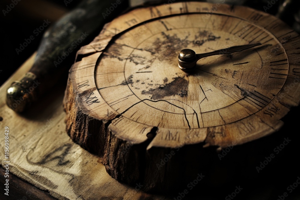 Poster rustic wooden clock crafted from tree trunk slice