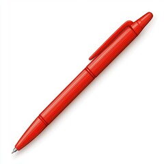 A vibrant red ballpoint pen lying on a clean white background, perfect for writing and adding a pop of color to notes.