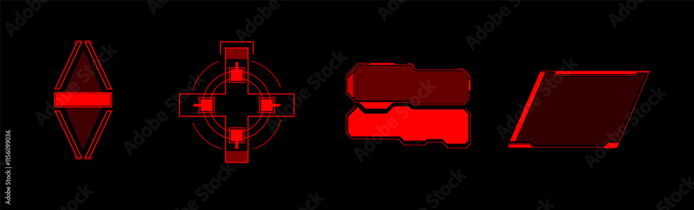 Poster Red geometric shapes and patterns displayed on a dark background in an abstract design