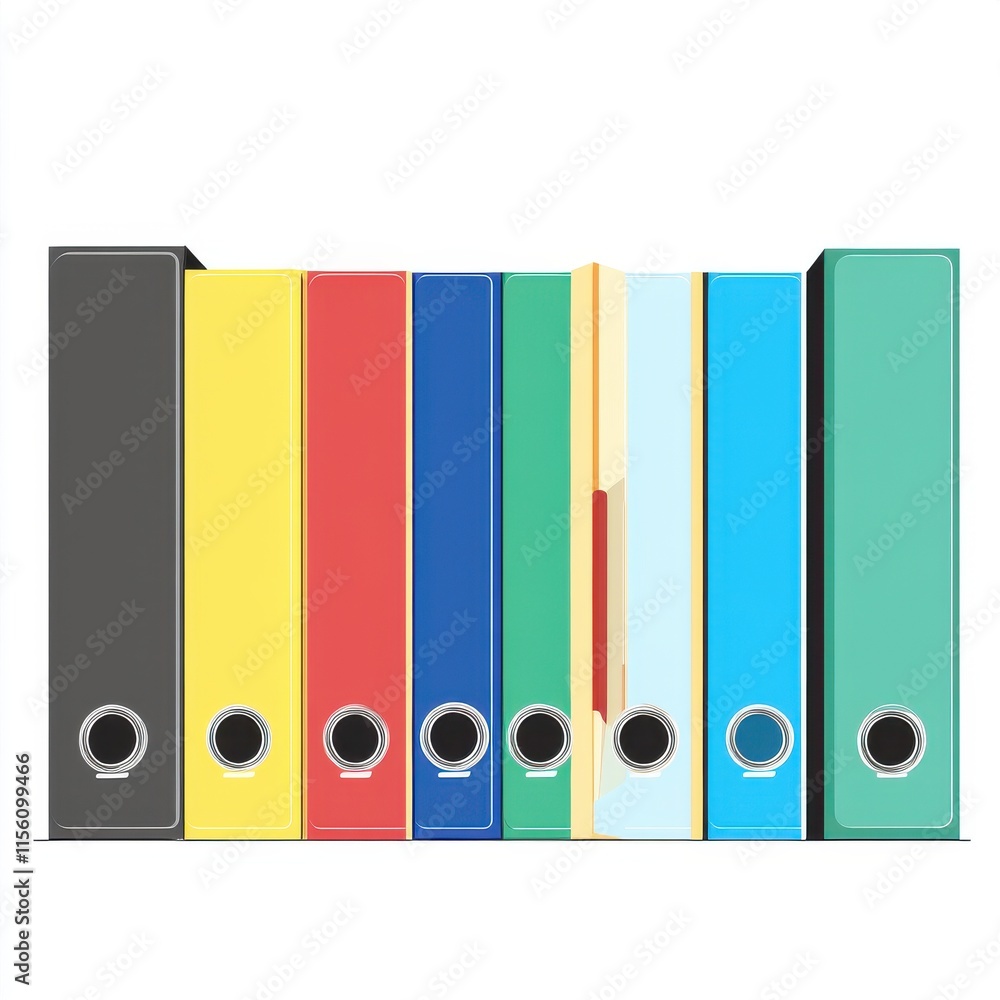 Poster a colorful array of office binders stacked neatly on a white background.