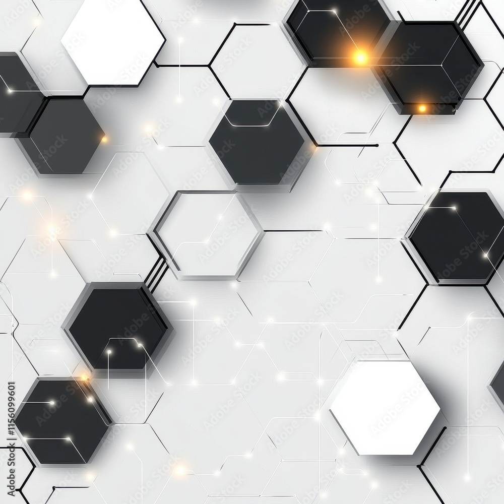 Aufkleber abstract geometric hexagonal pattern in black and white, featuring glowing accents, creating a futur