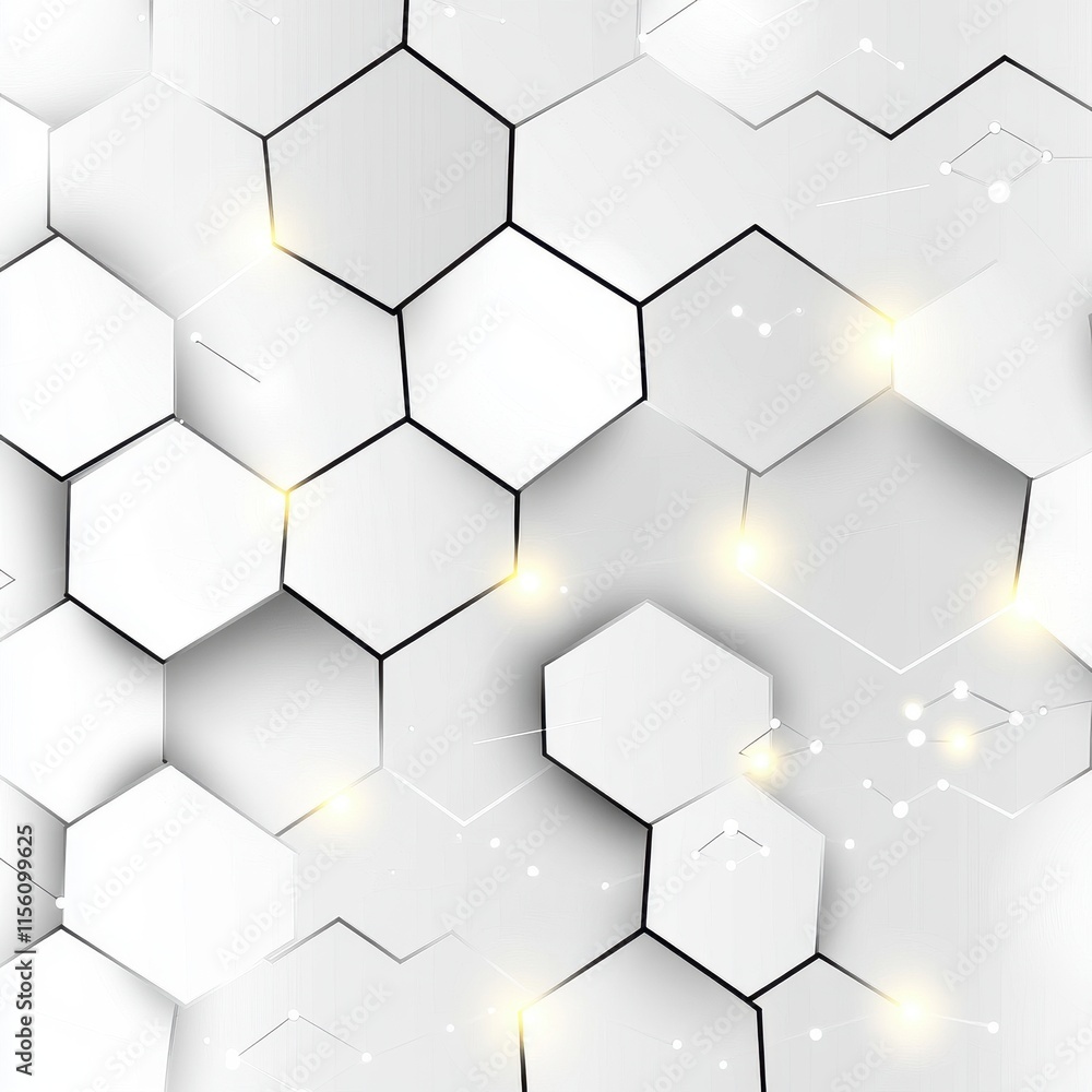 Poster abstract white hexagonal pattern with glow effects, creating a modern and stylish background.